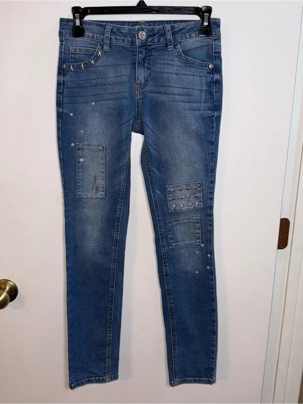 Justice Girls’ Size 12 Super Skinny Jeans – Star Studs & Patch Details